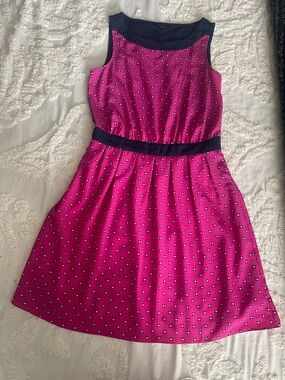 Tommy Hilfiger Fuchsia Pink Floral Print Sleeveless Dress with Navy Trim